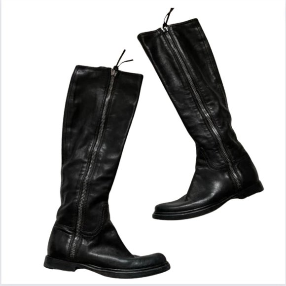 Miu Miu Shoes - Miu Miu black leather flat riding boots adjustable calf size 6